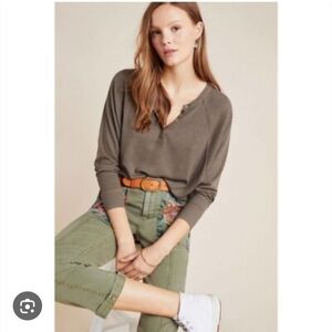 Anthropologie Ribbed Henley Sweater